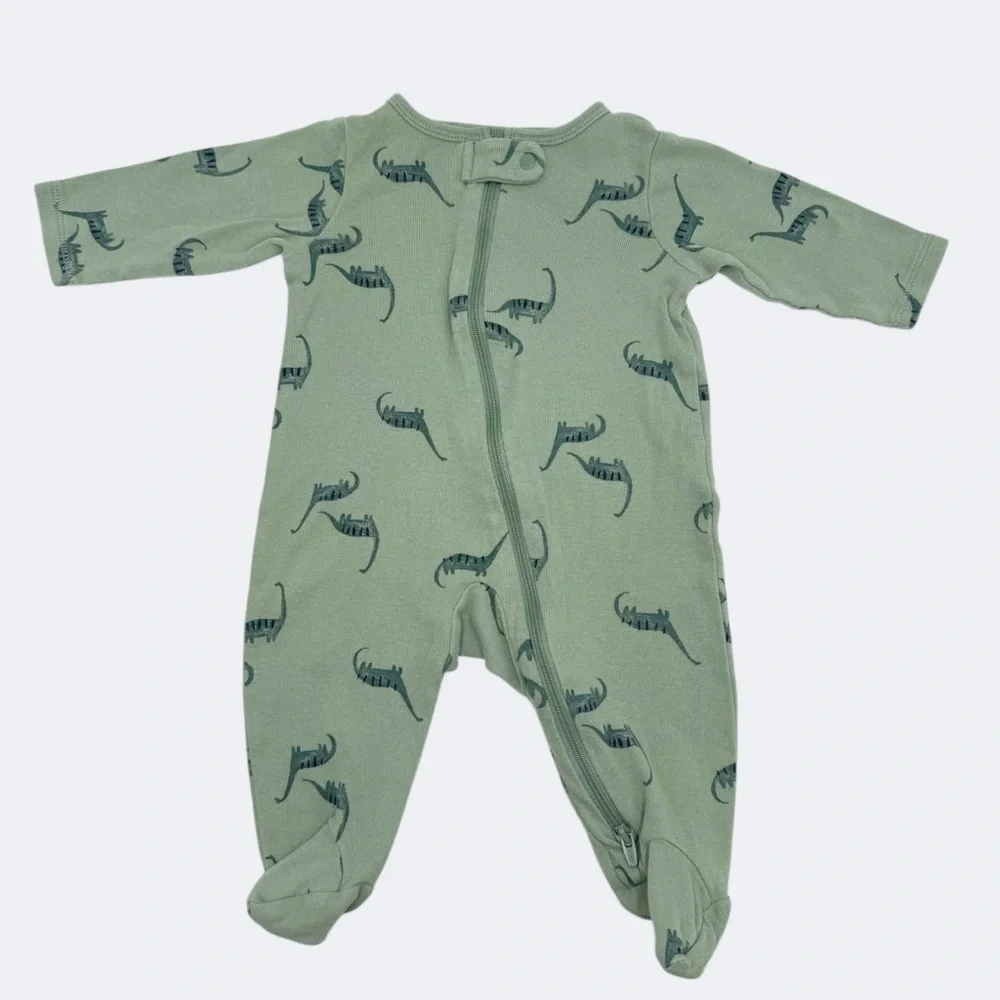 Carter's 2-Way Zip Cotton Sleep & Play Pajamas Green Dinosaur Print 3 Months
